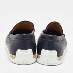 Pre Owned Tod's Blue Leather Slip On Espadrilles Flats Size 44