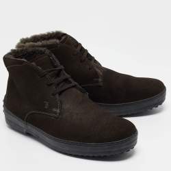 Tod's Brown Suede Lace Up Ankle Length Boots Size 41.5