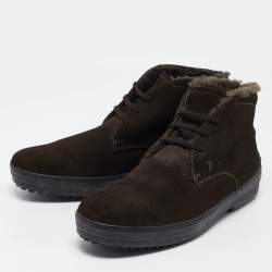 Tod's Brown Suede Lace Up Ankle Length Boots Size 41.5