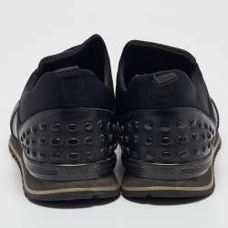 Tod's Black Leather and Neoprene Lace Up Sneakers Size 42.5