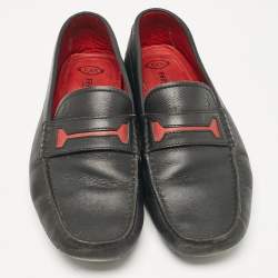 Tod's Black/Red Leather Slip on Loafers Size 39