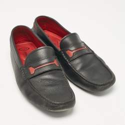 Tod's Black/Red Leather Slip on Loafers Size 39
