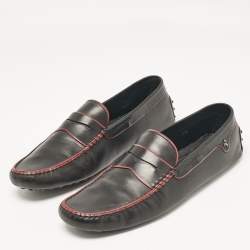 Pre Owned Tod's Black Leather Driver Loafers Size 46.5
