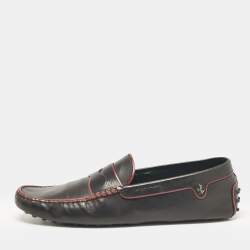 Pre Owned Tod's Black Leather Driver Loafers Size 46.5