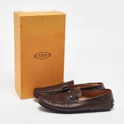 Tod's for Ferrari Dark Brown Leather Slip on Loafers Size 43