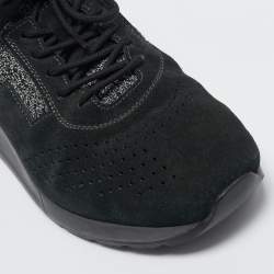 Tod's Black/Grey Knit Fabric and Suede Lace Up Sneakers Size 41