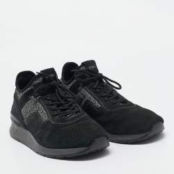 Tod's Black/Grey Knit Fabric and Suede Lace Up Sneakers Size 41