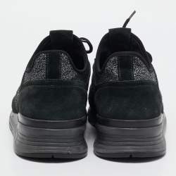 Tod's Black/Grey Knit Fabric and Suede Lace Up Sneakers Size 41