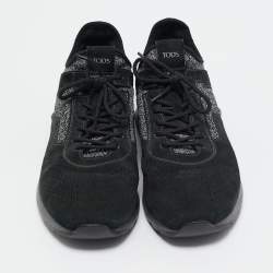 Tod's Black/Grey Knit Fabric and Suede Lace Up Sneakers Size 41
