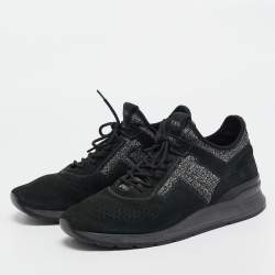 Tod's Black/Grey Knit Fabric and Suede Lace Up Sneakers Size 41