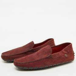 Tod's Burgundy Nubuck Leather Tod's For Ferrari Slip On Loafers Size 39.5