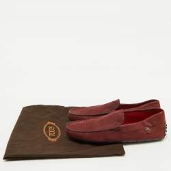 Tod's Burgundy Nubuck Leather Tod's For Ferrari Slip On Loafers Size 39.5