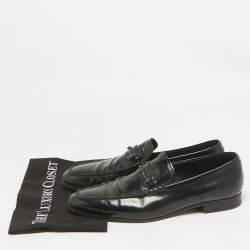 Pre Owned Tod's Black Leather Double T Slip On Loafers Size 45