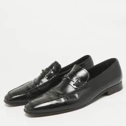 Pre Owned Tod's Black Leather Double T Slip On Loafers Size 45