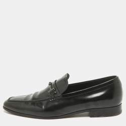 Pre Owned Tod's Black Leather Double T Slip On Loafers Size 45