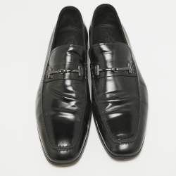 Pre Owned Tod's Black Leather Double T Slip On Loafers Size 45