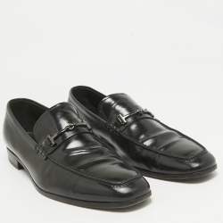 Pre Owned Tod's Black Leather Double T Slip On Loafers Size 45