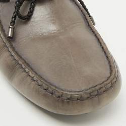Tod's Light Grey Leather Bow Slip On Driver Loafers Size 38.5