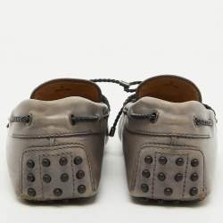 Tod's Light Grey Leather Bow Slip On Driver Loafers Size 38.5