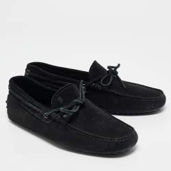 Pre Owned Tod's Black Suede Bow Slip On Loafers Size 41