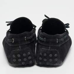 Pre Owned Tod's Black Suede Bow Slip On Loafers Size 41