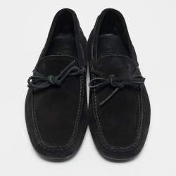 Pre Owned Tod's Black Suede Bow Slip On Loafers Size 41