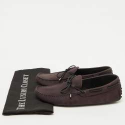 Tod's Dark Purple Nubuck Leather Slip On Driver Loafers Size 39.5