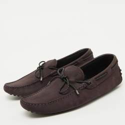 Tod's Dark Purple Nubuck Leather Slip On Driver Loafers Size 39.5