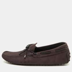 Tod's Dark Purple Nubuck Leather Slip On Driver Loafers Size 39.5