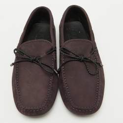 Tod's Dark Purple Nubuck Leather Slip On Driver Loafers Size 39.5