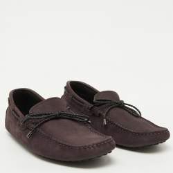 Tod's Dark Purple Nubuck Leather Slip On Driver Loafers Size 39.5