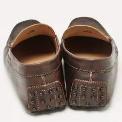 Pre Owned Tod's Dark Brown Leather Slip On Loafers Size 42.5