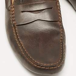 Pre Owned Tod's Dark Brown Leather Slip On Loafers Size 42.5
