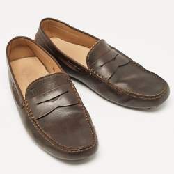 Pre Owned Tod's Dark Brown Leather Slip On Loafers Size 42.5