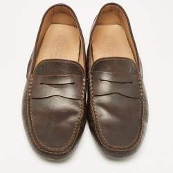 Pre Owned Tod's Dark Brown Leather Slip On Loafers Size 42.5