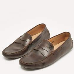 Pre Owned Tod's Dark Brown Leather Slip On Loafers Size 42.5