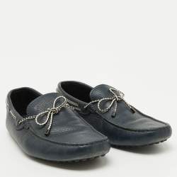 Tod's Navy Blue Leather Driver Bow Slip On Loafers Size 42