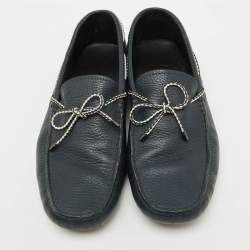 Tod's Navy Blue Leather Driver Bow Slip On Loafers Size 42
