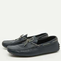 Tod's Navy Blue Leather Driver Bow Slip On Loafers Size 42