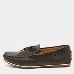 Pre Owned Tod's Dark Brown Leather Slip On Loafers Size 44