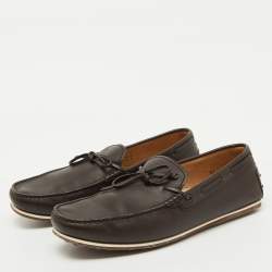 Pre Owned Tod's Dark Brown Leather Slip On Loafers Size 44