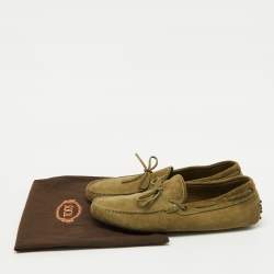 Tod's Light Olive Green Suede Bow Slip On Driver Loafers Size 44