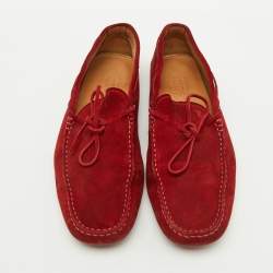 Tod's Red Suede Bow Slip On Loafers Size 44