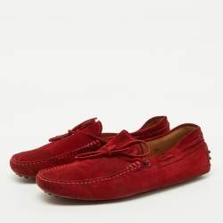 Tod's Red Suede Bow Slip On Loafers Size 44