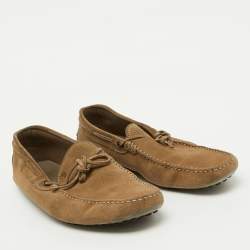 Tod's Brown Suede Bow Slip On Loafers Size 44.5