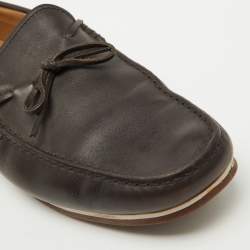 Tod's Dark Brown Leather Bow Slip On Loafers Size 44.5