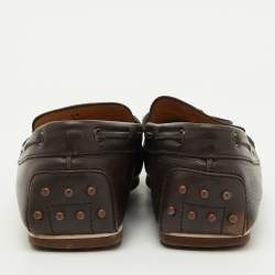 Tod's Dark Brown Leather Bow Slip On Loafers Size 44.5