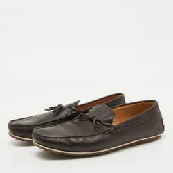 Tod's Dark Brown Leather Bow Slip On Loafers Size 44.5