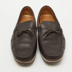 Tod's Dark Brown Leather Bow Slip On Loafers Size 44.5
