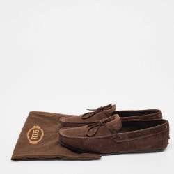 Pre Owned Tod's Dark Brown Suede Bow Slip On Loafers Size 44.5